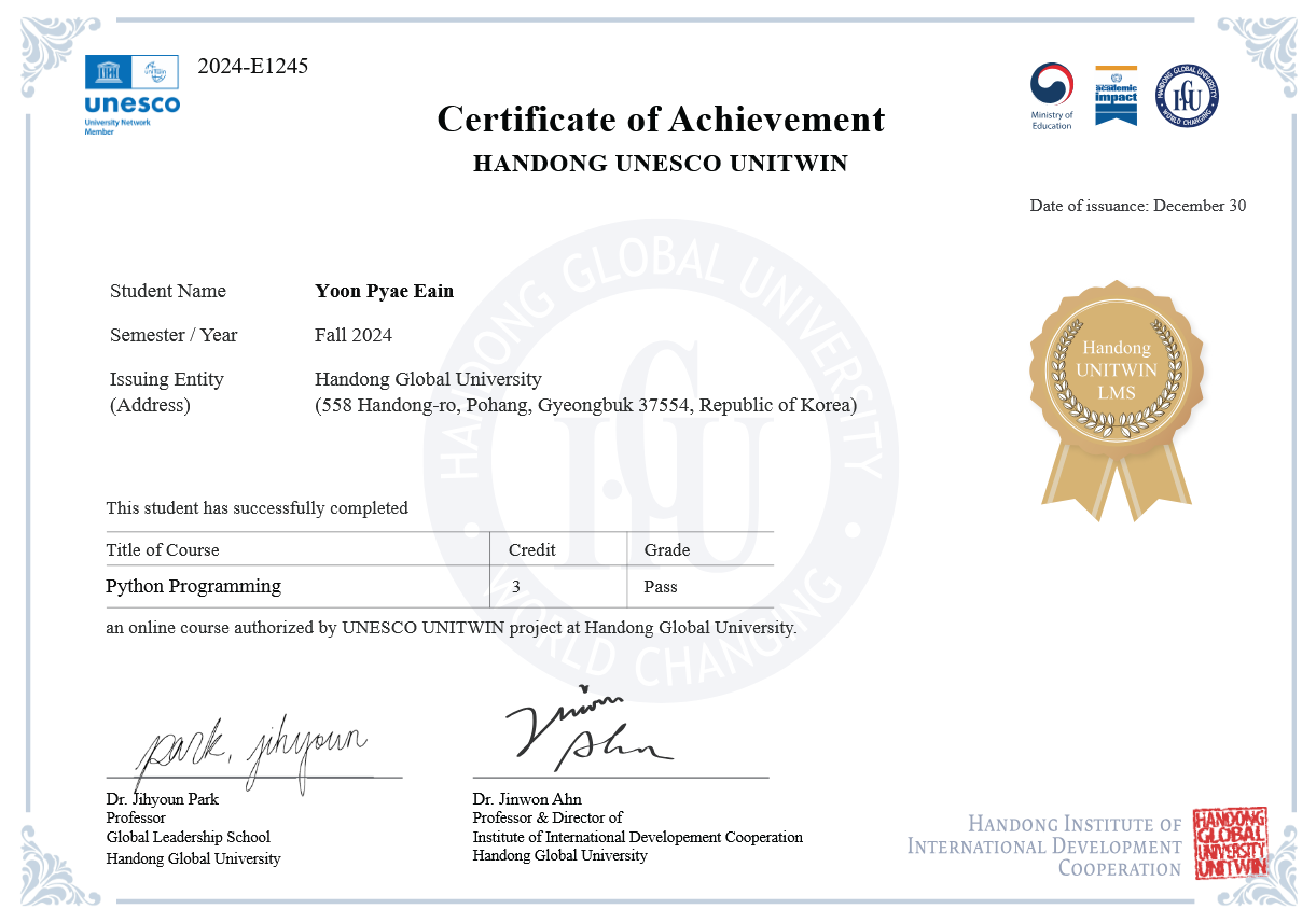 Python Programming Certificate